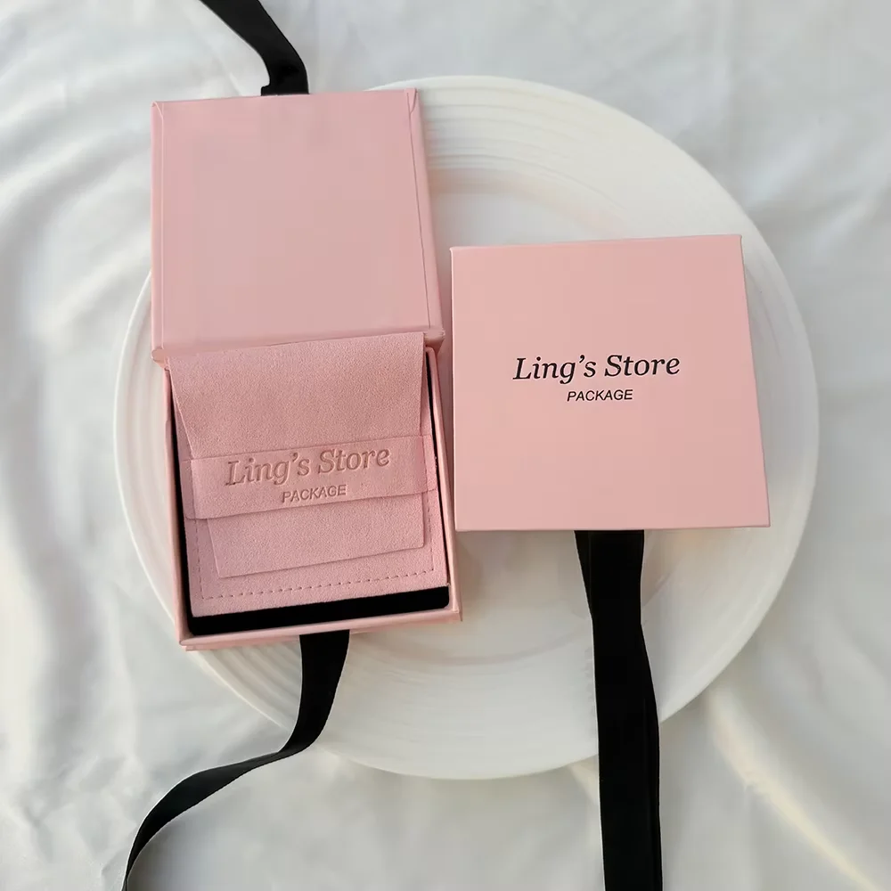 50Pcs Personalized Logo 9x9x3cm Jewelry Flap Paper Ribbon Box Necklace Ring Earrings Oil Gift Packaging Stud Bracelet Storage