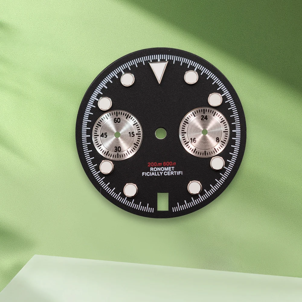 29.5mm logotipo s rosa panda vk63 mostrador 6 horas calendário sem mãos caber movimento vk63 verde luminoso relógio modificação acessórios