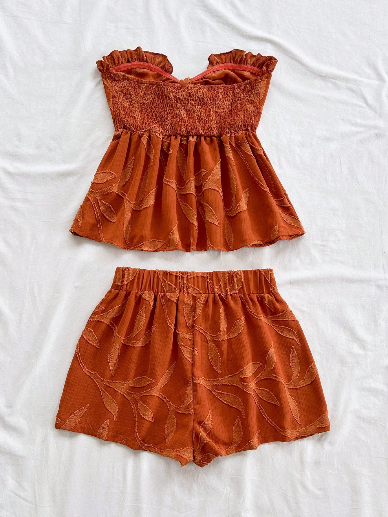 Women's 2-Piece Set Featuring an Orange-Red Printed Top and Casual Shorts, Perfect for Daily Wear, Vacations, Holidays, and Date