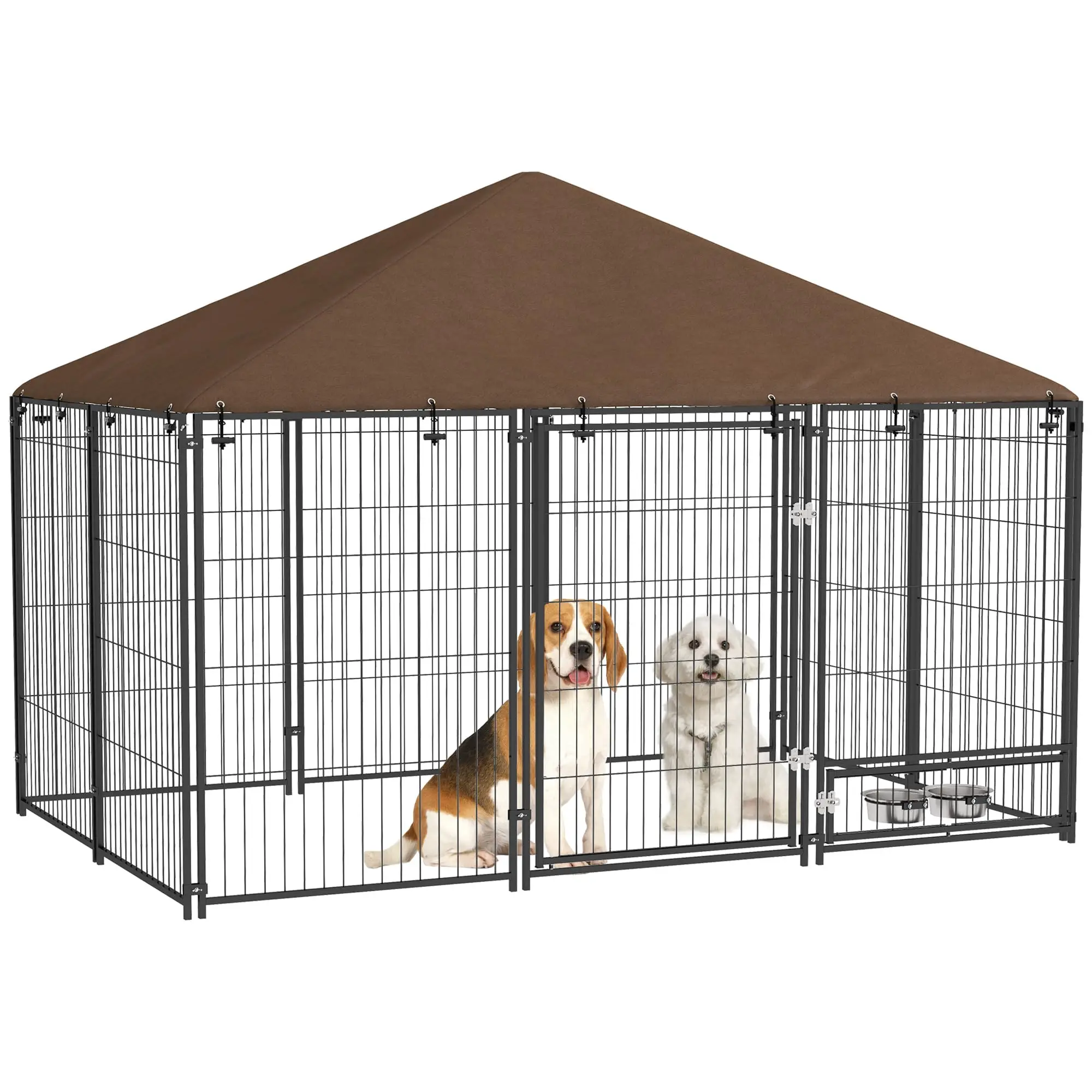 Outside Dog Kennel Puppy Play Pen w/Canopy 6.9' x 4.6' x 5' Black