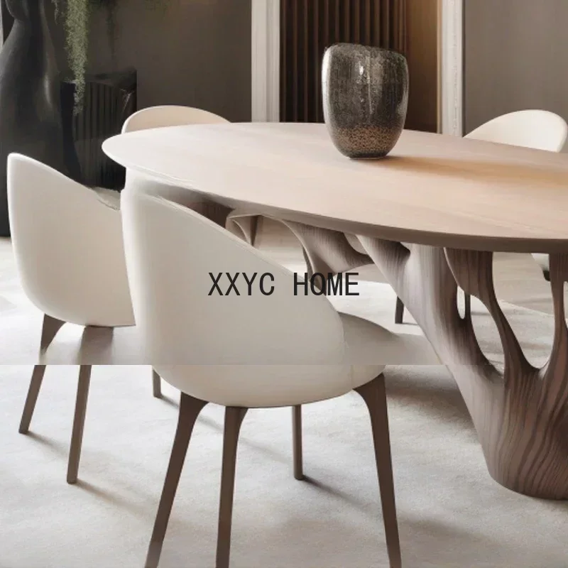 Sense of science and technology creative log 6-seater dining table in antique style 2 meters semi-circular