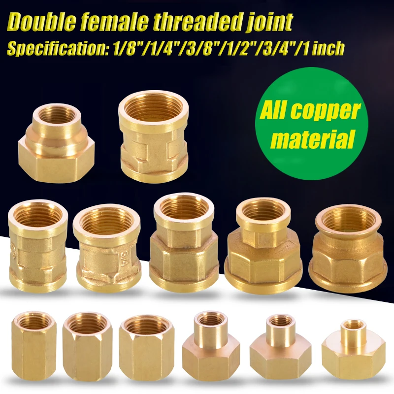 

Female Thread 1/8 1/4 3/8 1/2 3/4 1" BSP Brass Pipe Fitting Copper Hose Hex Coupling Coupler Fast Connetor For Water Fuel Gas