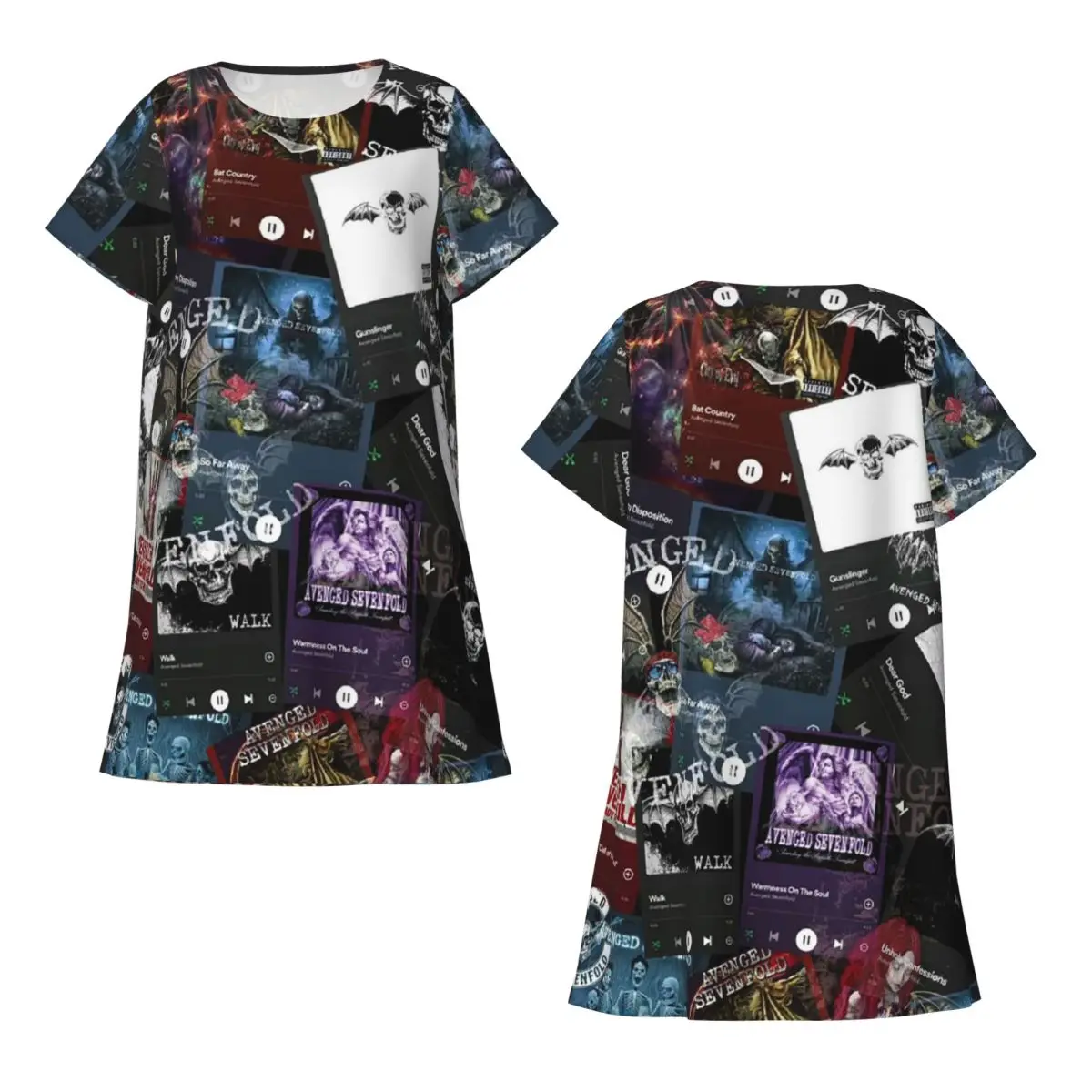 Custom Avenged Sevenfold Short Sleeves Nightdress For Sleeping Sleepshirts Women Short Sleeve Nightgowns Loose Pajama Dress
