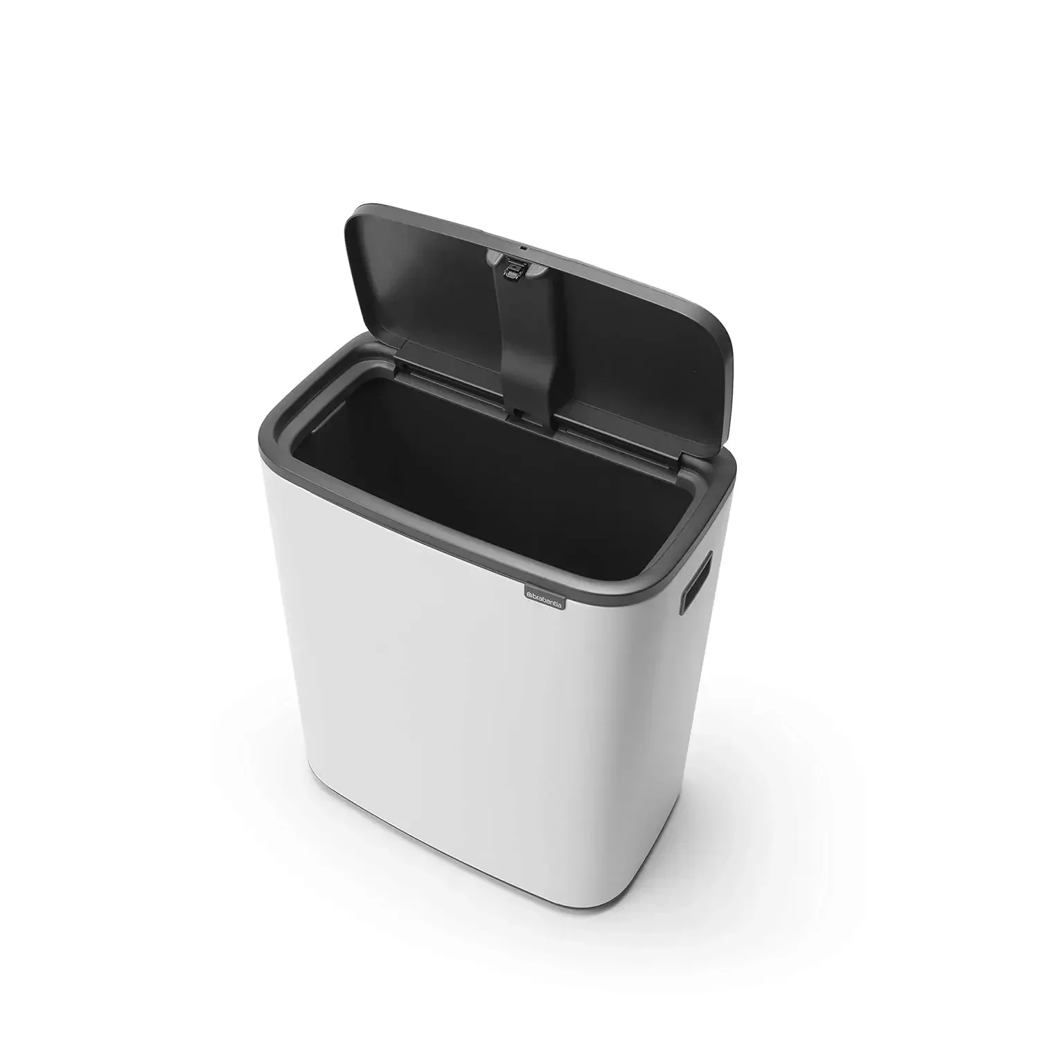 Brabantia Bo Touch Top Trash Can - 1 x 16 Gal Bucket (White) Soft Open/Close Kitchen Garbage & Recycling Can