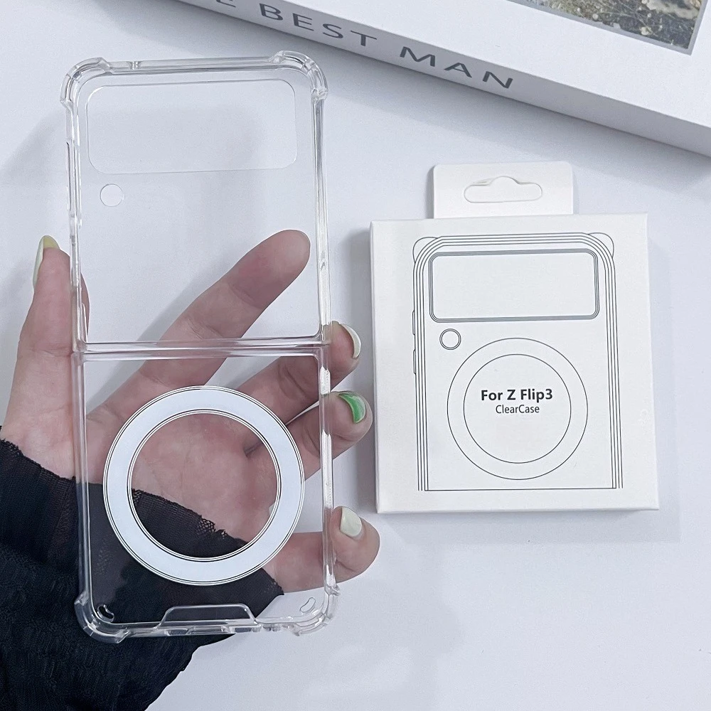 For Magsafe Transparent Magnetic Charging Phone Case For Samsung Galaxy Z Flip 8 7 6 5 4 3 Anti-Fall Shockproof Protection Cover