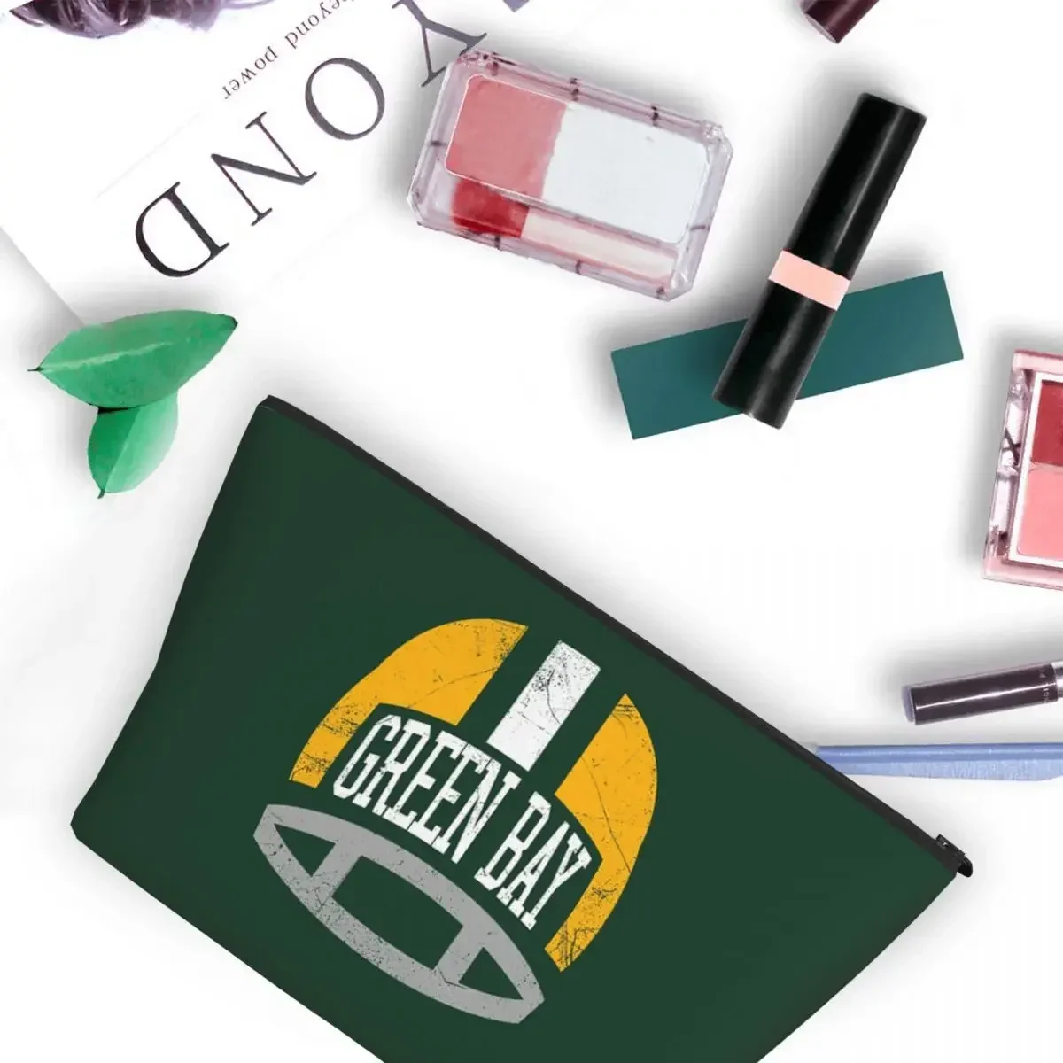 Green Bay Retro Helmet - Green Women Cosmetic Bag Travel Makeup Organizer Pouch Toiletry Storage Dopp Kit Box