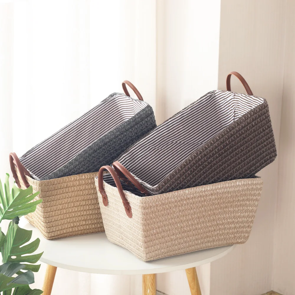 Household Japanese-style Foldable Rattan-like Woven Dirty Clothes Storage Basket Toy Tabletop Straw Basket for Snacks view 2