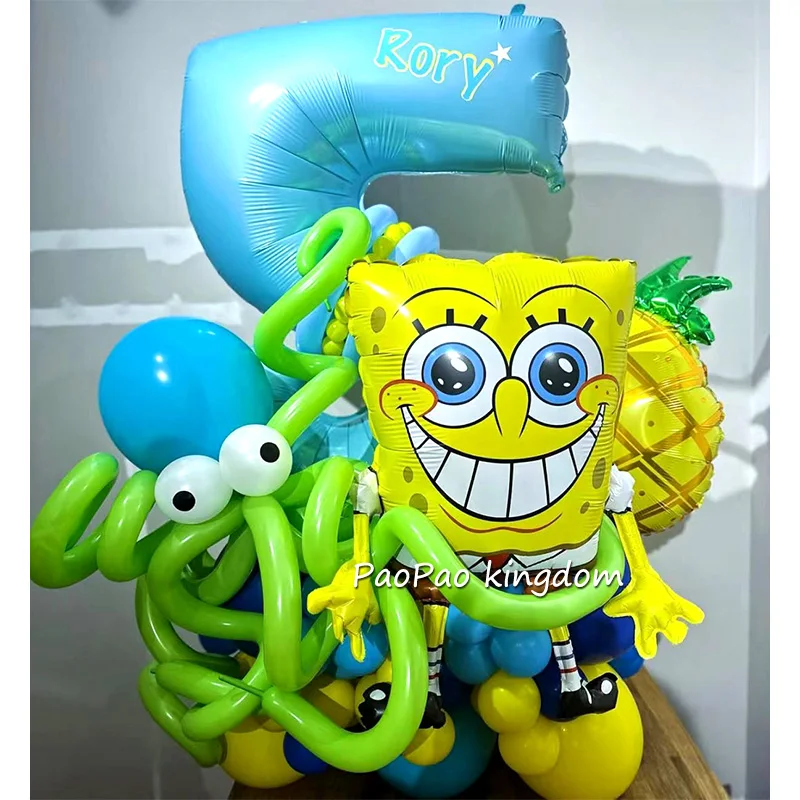 SpongeBob Schwammkopf Geburtstagsset Nummer 1-9. Folienballon Babyparty Alles Gute zum Geburtstag Party Hintergrund Dekor Geschenke
