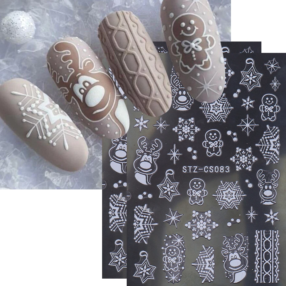 2 pçs 3d rosa ouro natal etiqueta do prego inverno elk floco de neve decalque holográfico santa árvore slider para ano novo manicure decoração