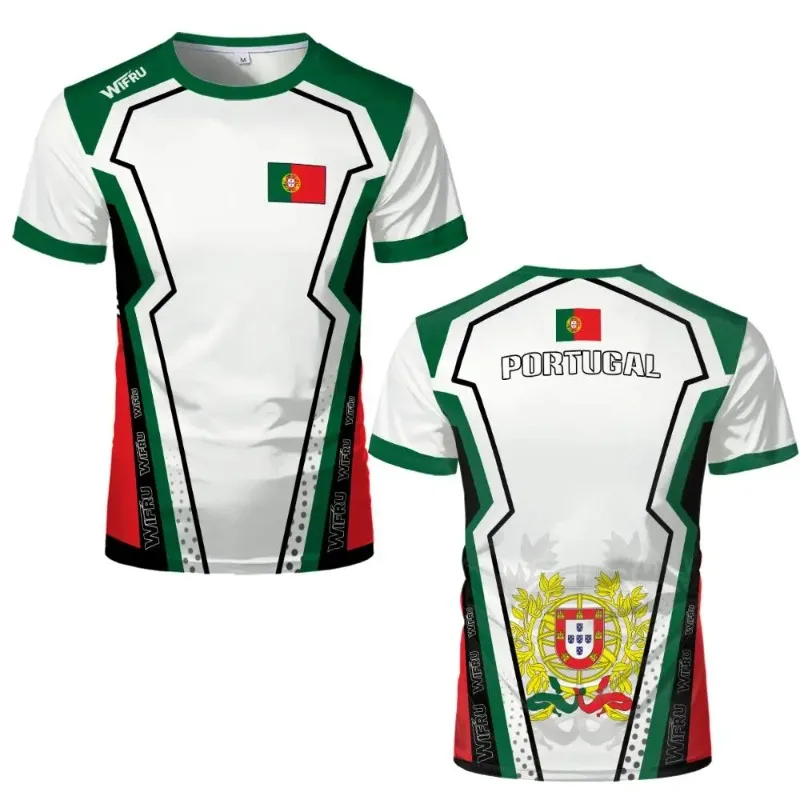 Portugal  Hip Hop Streetwear National Flag Green White Striped Soccer Jersey 3D All Over Print Breathable Unisex Sports T Shirt