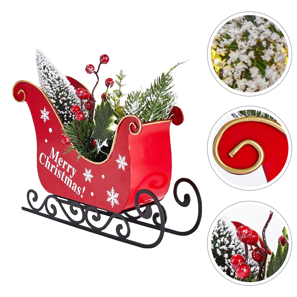 Christmas Sleigh Present Decorations Home Mini Tree for Desk Xmas Adornment Crafts Sled