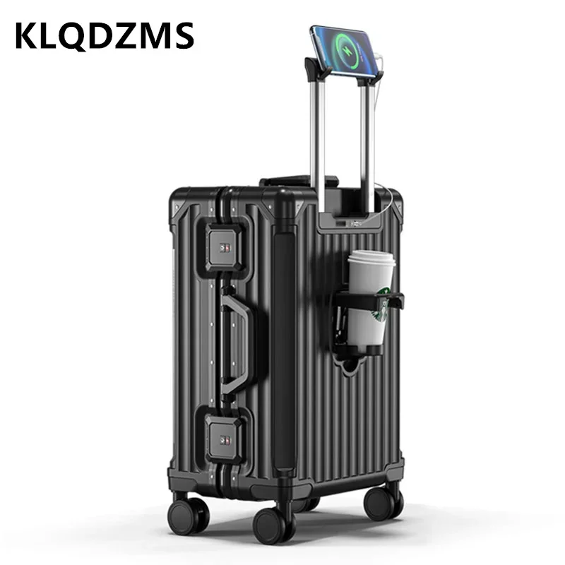 KLQDZMS Cabin Suitcase Large Capacity Aluminum Frame Trolley Case Boarding Box USB Charging 20