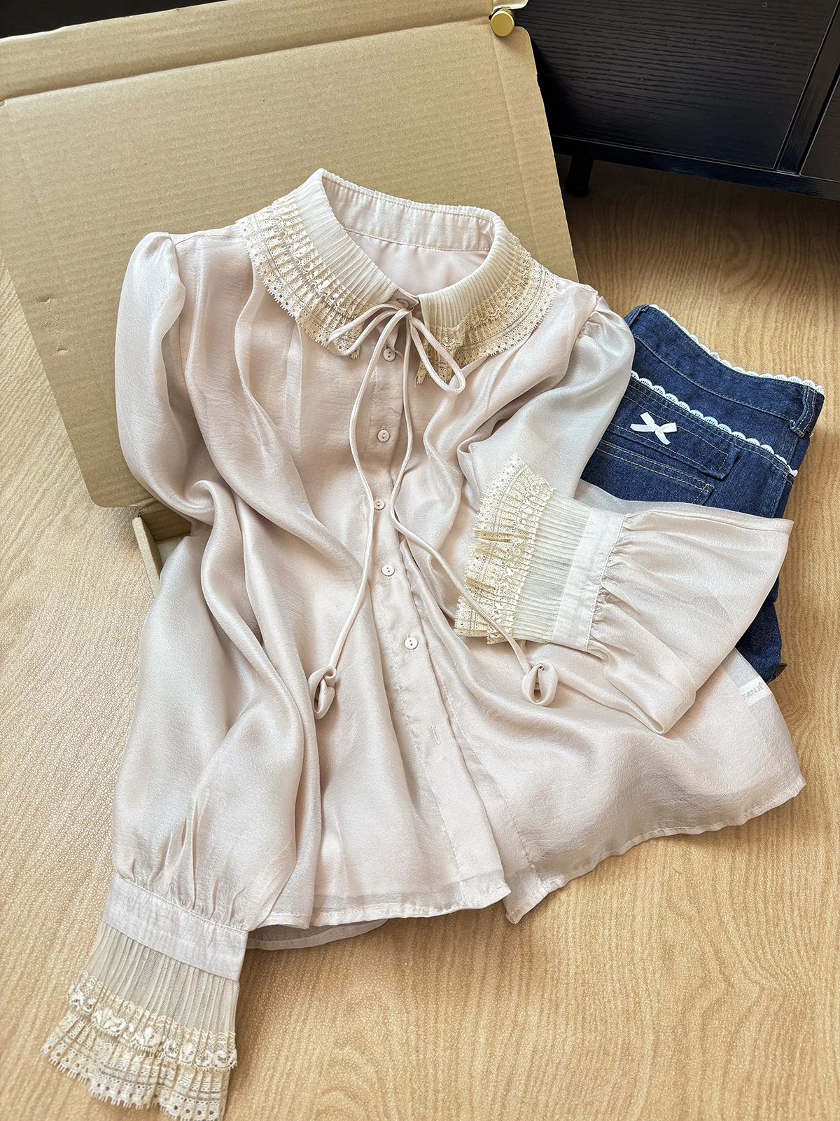 

Розовая нежная женская блузка из шифона для весны и осени, базовый слой, французский стиль, рукава-фонарики, топ из полиэфирного волокна