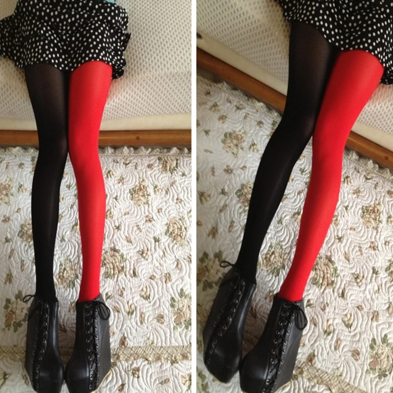 Two-Toned Tights Footed Leggings High Waist Thigh High Stocking Opaque Tights