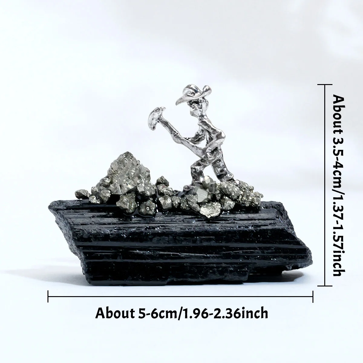 1PC Natural Black Tourmaline Miner Figurine Ornament, Raw Crystal with Chalcopyrite Crushed Stone, Home Decor Crystal Craft