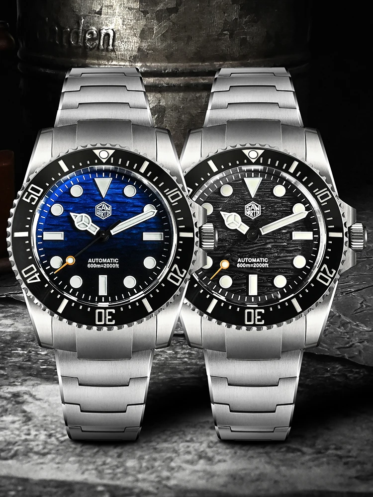 San Martin 42mm Miyota 90S5 Taucheruhr mit Farbverlauf-Wellenmuster-Zifferblatt, Helium-Entlastungsventil, Leuchtmittel, 20ATM, OTF, verstellbares Armband SN0126GL