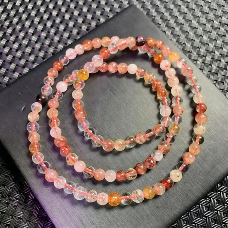 

5MM Natural Fire Quartz Hematoid Triple Circle Bracelet Fashion Crystal Gemstone Jewelry Reiki Healing Gift For Women 1PCS