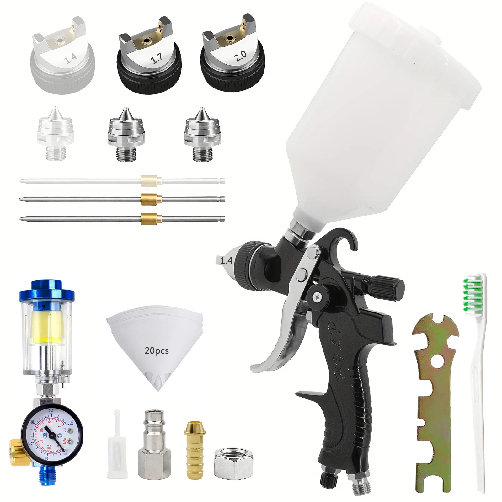 

Gravity-Driven Hvlp Automotive Spray Gun Kit Black Nozzles 1.4/1.7/2.0mm Suitable For Wall/Car Painting, Pneumatic Tool - Diy