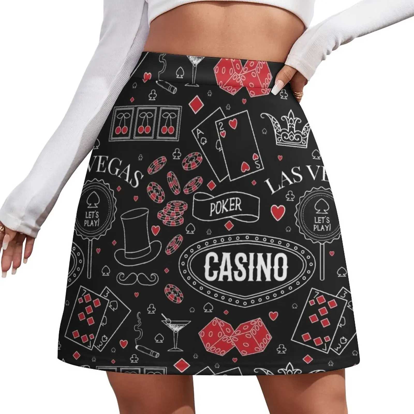 

Casino theme. Seamless pattern with decorative elements on chalkboard. Gambling symbols. Mini Skirt