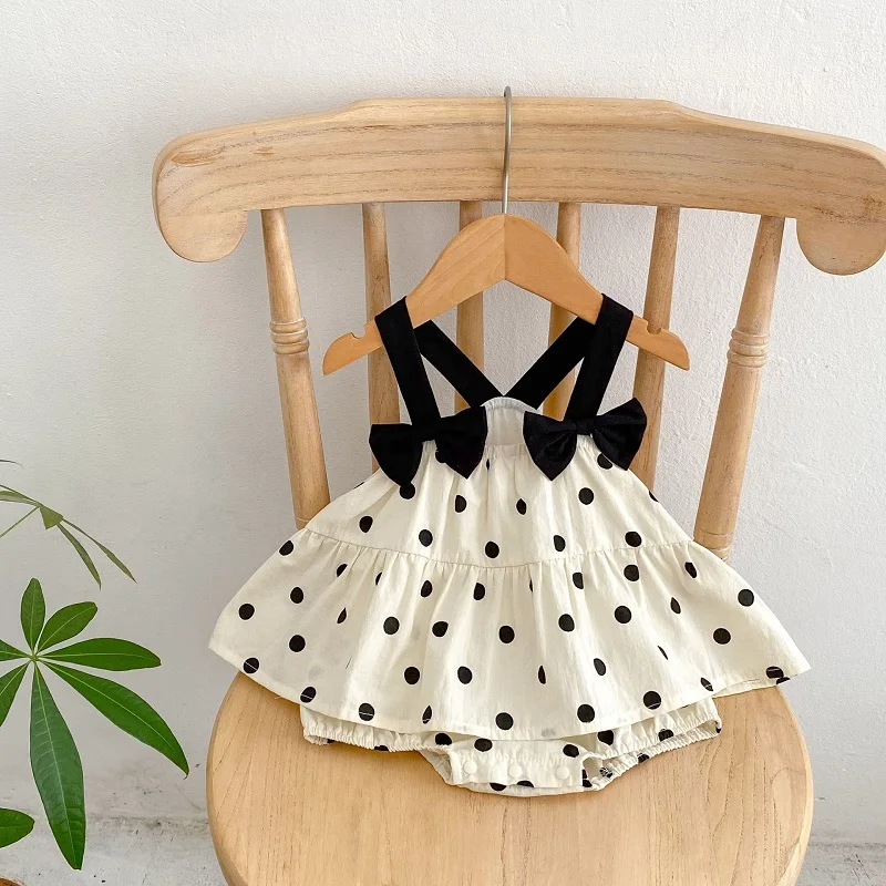 

Cute Baby Girl Romper 0-24Months Newborn Princess Sleeveless Bow Strap Polka Dot Skirted Bodysuit One-Pieces Summer Clothes