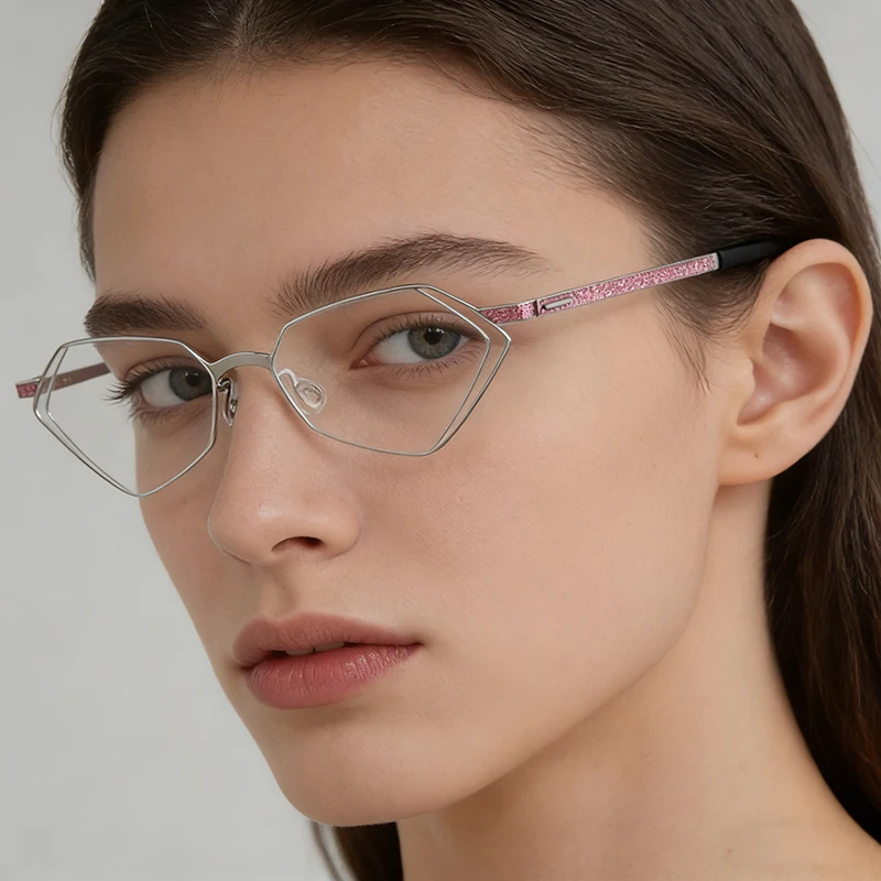 

Small Size Polygon-shaped Eyeglass Frame Recessed Design Fashion Diamond Legs Glasses Frames Ultralight Screwless Man Woman New