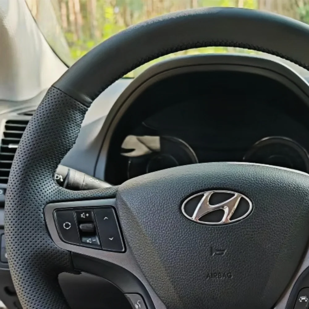 Customization Black Hand Sewing Microfiber Leather Non-Slip Car Steering Wheel Cover Accessories For Hyundai I40 2011-2019