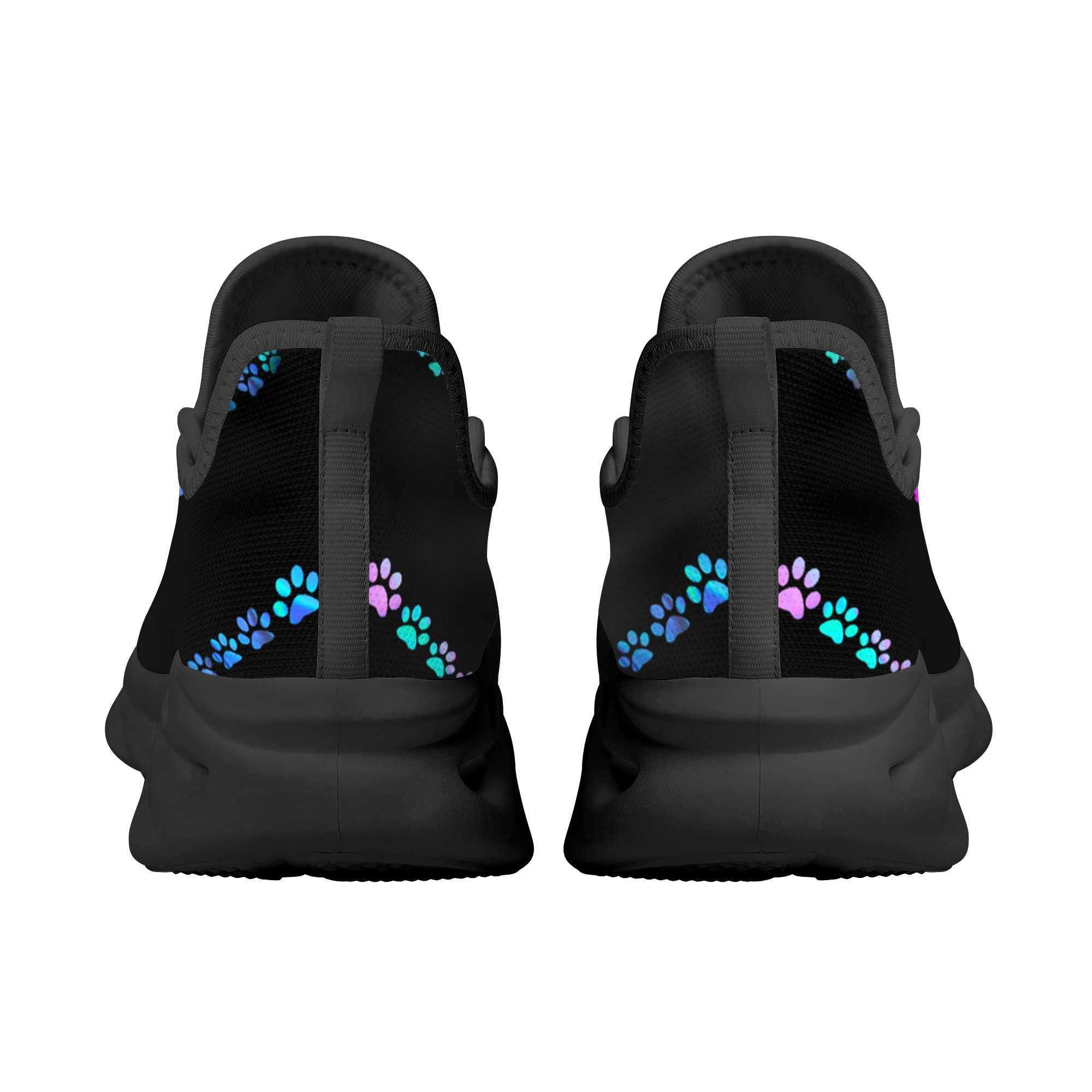 INSTANTARTS Cool Dog Footprint Camouflage Printing Mesh Sneakers for Women Breathable Soft Flats Lace up Casual Platform Zapatos