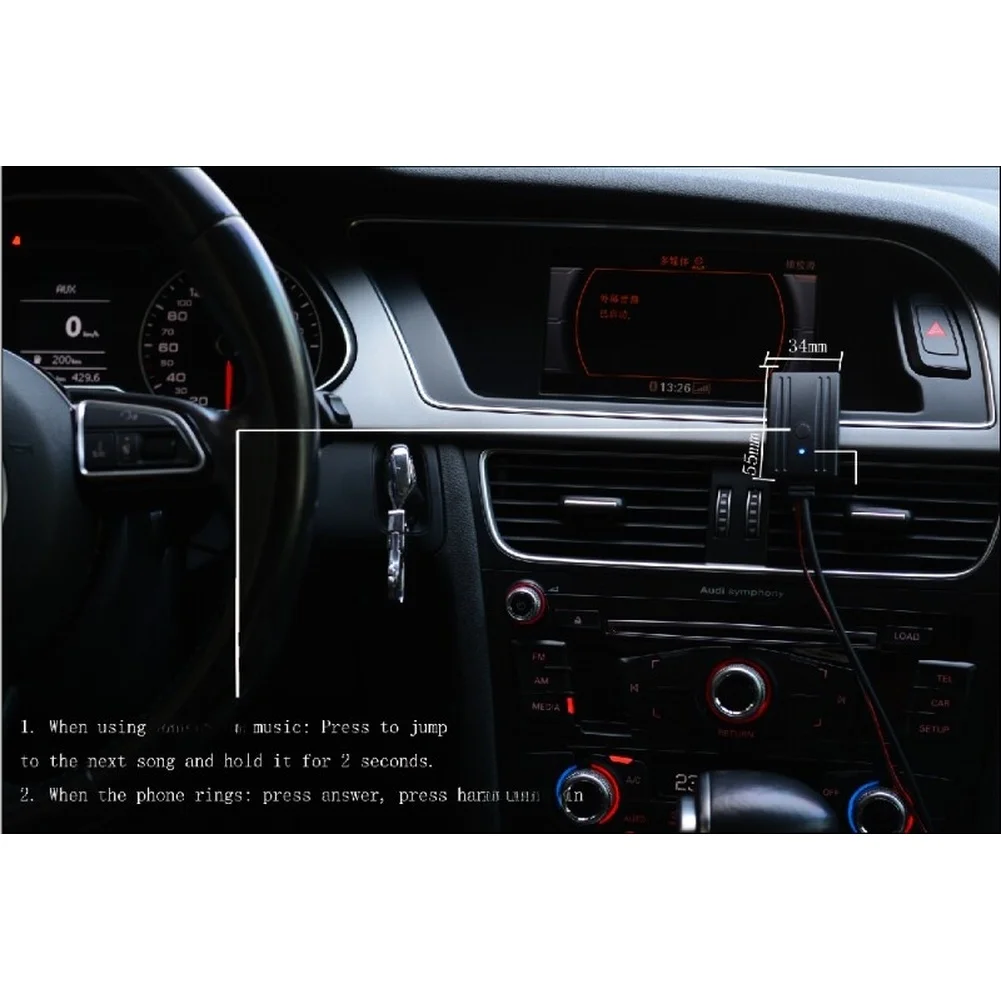For Car Audio System BT Audio Adapter Car Aux Music Adapter 15 Meter Range ABS Material Construction Lightweight 35g Design