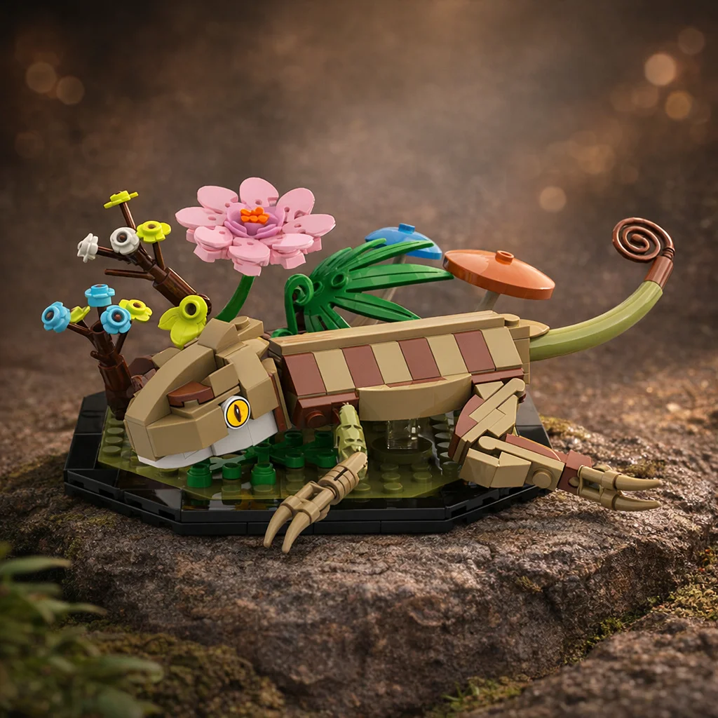 

MOC Sand Lizard Building Blocks Set, Curled Tail Reptile Model, Nature Scene Brick Kit, DIY Display Collectible