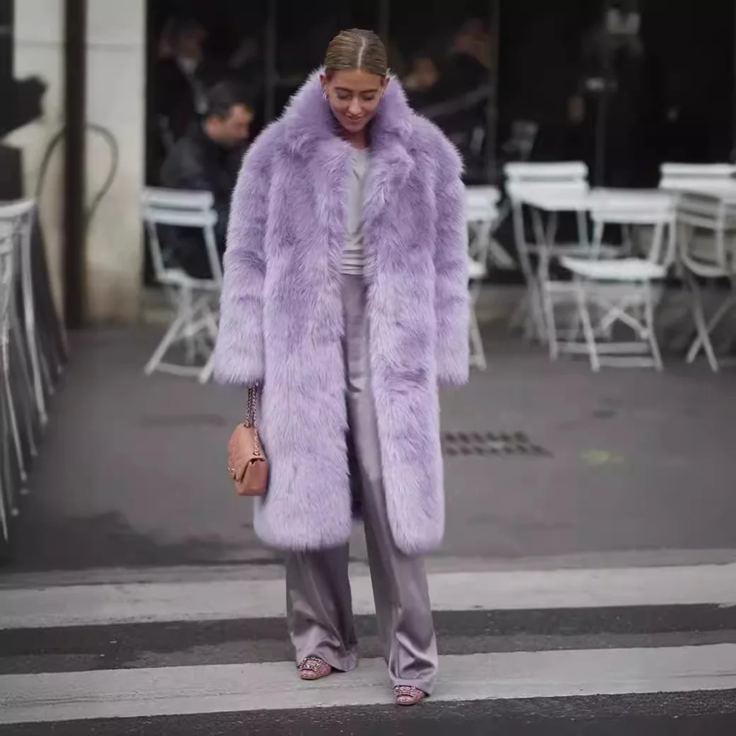 

Solid Color Lapel Fur Coats for Women Winter Warm Fashion Streetwear Trend Long Faux Fur Trench Jacket Coat jaqueta masculina