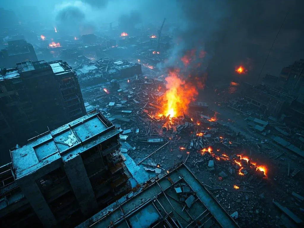 Destroyed City Backdrop Ruins Disaster Scene Theme Photography Background for Horrible Movie Film Video Studio Photo Studio Prop
