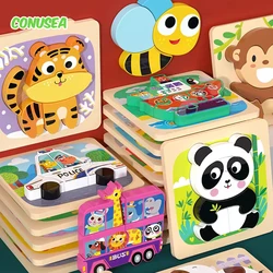 Montessorri Toys 3D Wooden Puzzles Boards Baby Toys Cartoon Vehicle Animals Bricks Educational Toys for Toddler 12 24 Months