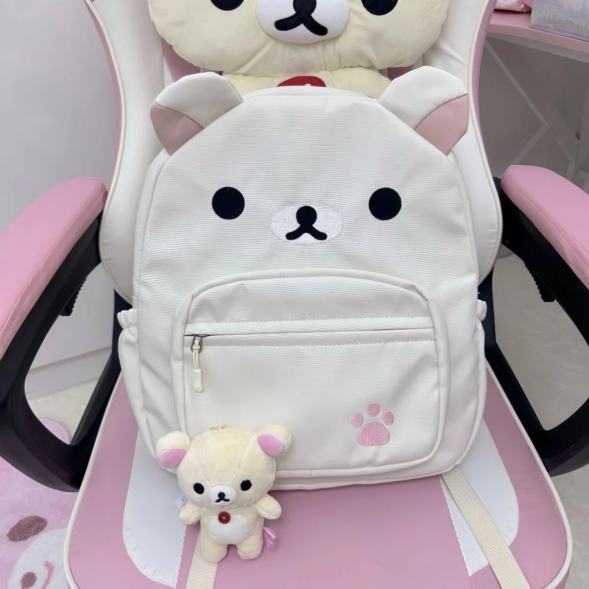 Cartoon Rilakkumas Backpack for Kids Kawaii Korilakkuma Embroidery Canvas Backbag Large Capacity Girls Boys Student School Bag