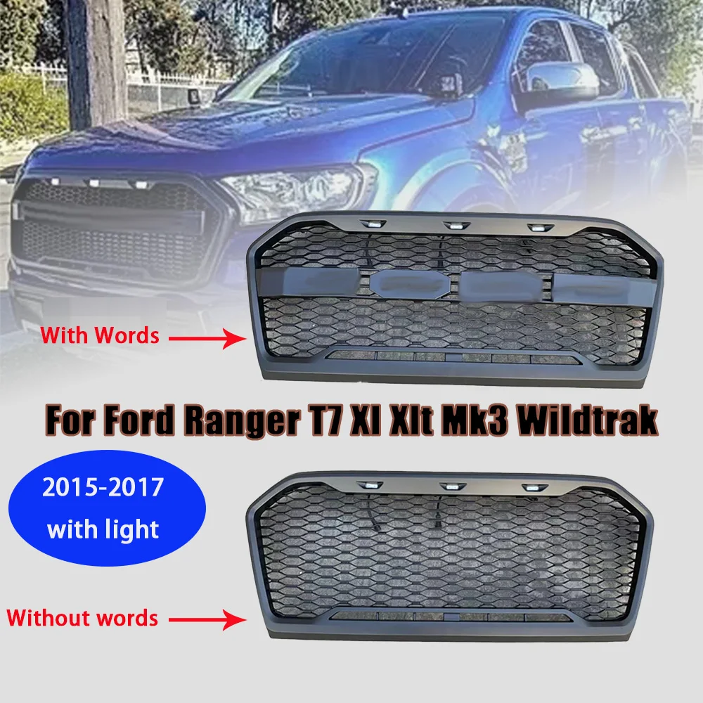

Car Grid Front Grille For Ford Ranger T7 2015-2017 XL XLT Mk3 Wildtrak Racing Grills Bumper Mesh Grill car accessories