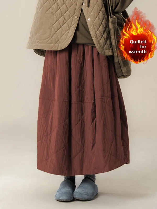 

Winter 2025 Women's plus Size Loose Fit Thiened Cotton Retro Diamond id f Skirt A-Line Long Skirt Casual Sle