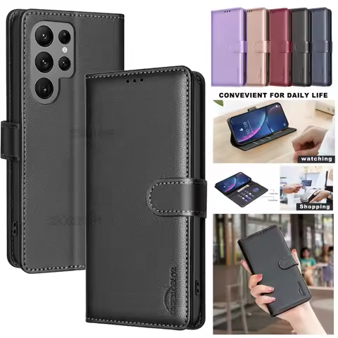 Wallet Flip Anti-theft Case For Samsung Galaxy S24+ S23 FE S22 Ultra S21 Plus FE 5G Leather Cover RFID Blocking Protective Bags