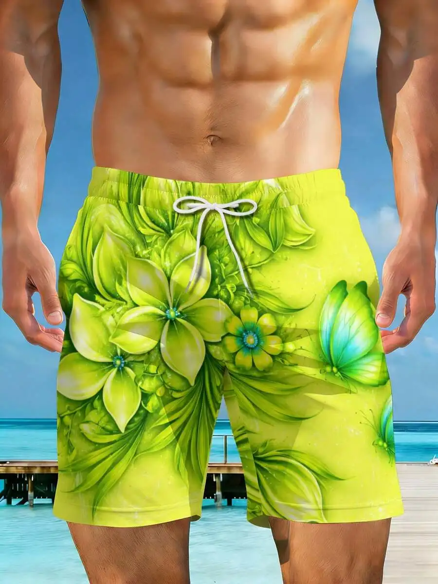 

Mens 3D All-Over Print Floral Butterfly Beach Shorts Summer Casual Swim Trunks