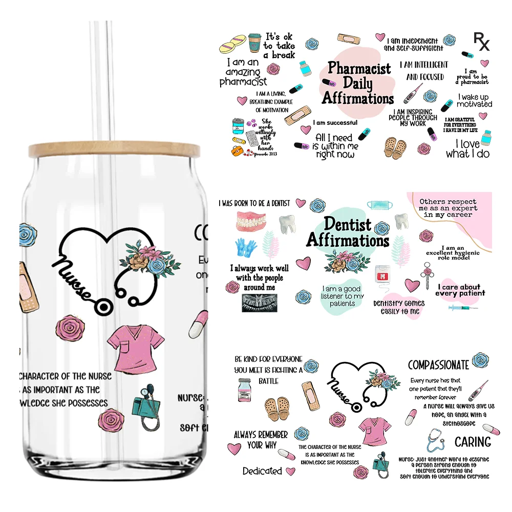 

Positive Dentist Daily Affirmations UV DTF Sticker For 16OZ Libbey Glass Cup Can Wrap Transfer Sticker Custom Labels DIY Logo