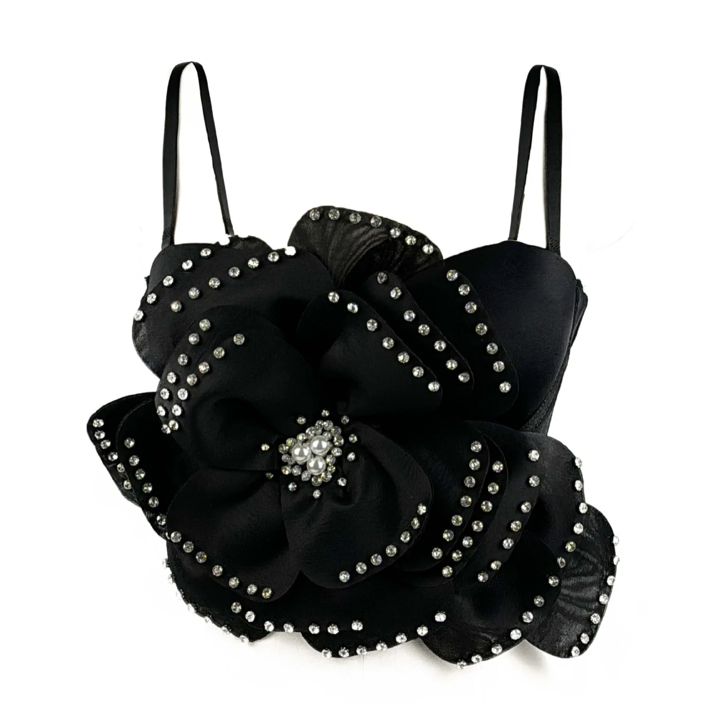 New European and American style large flower multi-layer nail bead high-end design fishbone bra, sexy sweet suspender