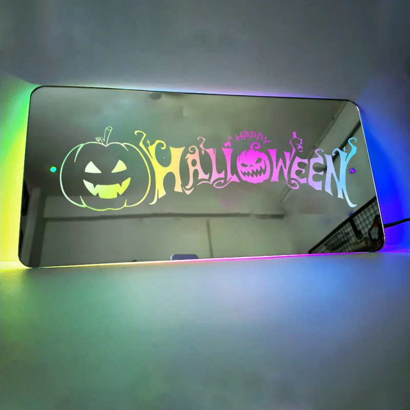 Essential for Halloween Horror Ambiance! Colorful LED Illuminated Ghost Mirror, Whimsical Decorative Magic Mirror