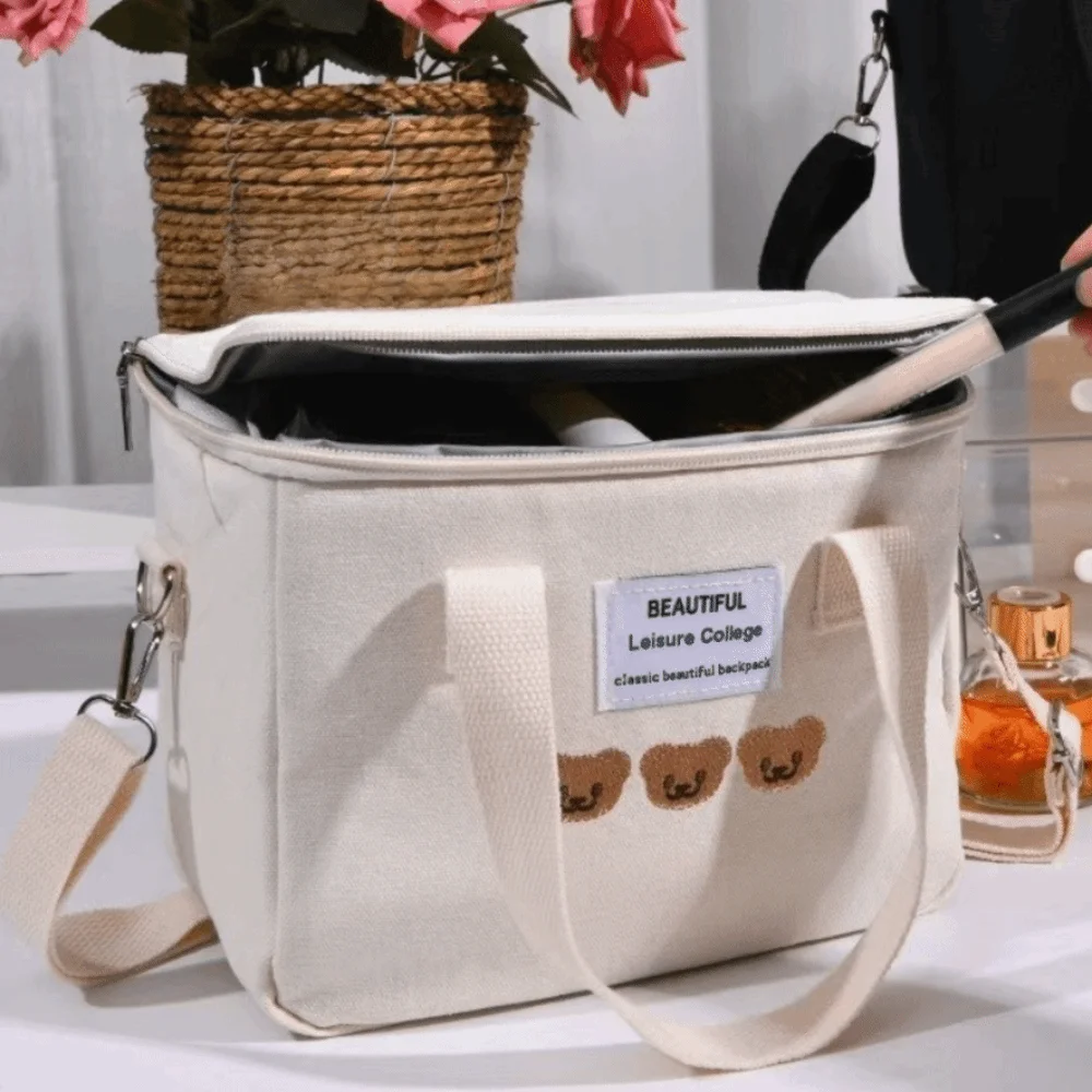 

Сумка-органайзер для мамы из холщовой ткани с мультяшным медведем, на одно плечо, большая вместимость, для хранения детских принадлежностей, подгузников, аксессуаров для коляски