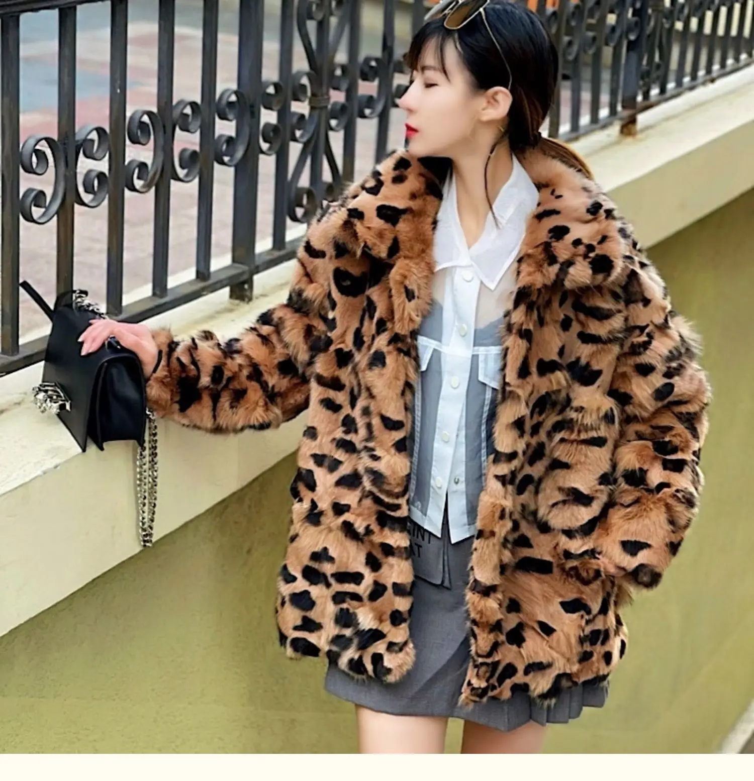 2023 Hot Sales New Women Autumn Winter Fox Fur Leopard Coats Slim Warm Fur Jackets Female High Quality Natural 100% Fox Fur Coat