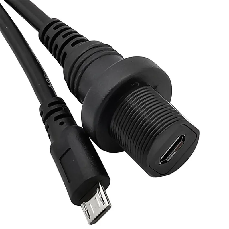 0.3m 1m Micro USB Waterproof Cable,Micro-USB 2.0 5pin IP67 Male to Female Panel Mount Water Proof Connector Extension Cord