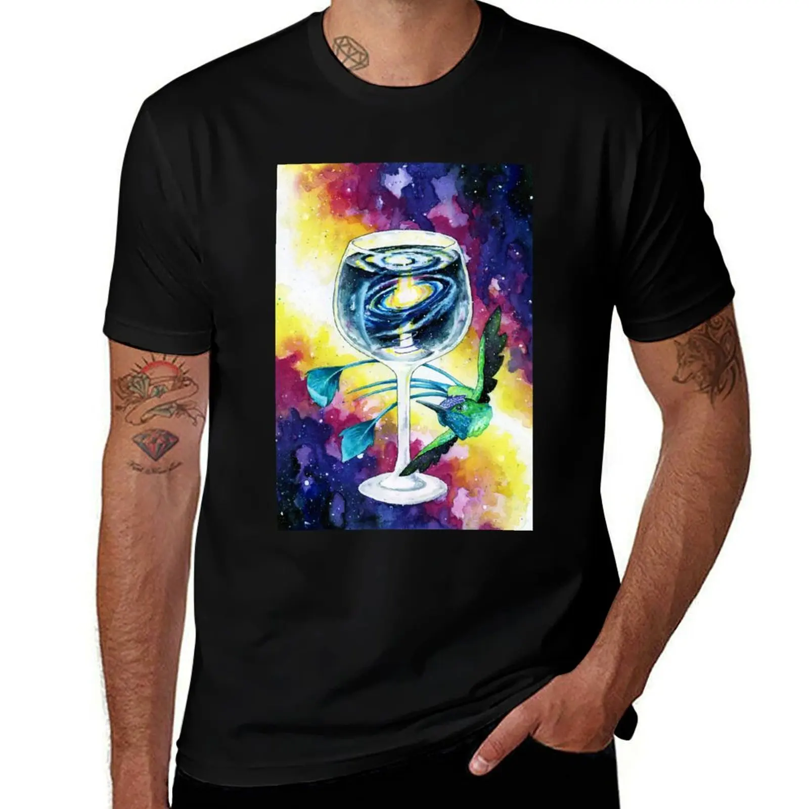

Fantasy Space Hummingbird- Galaxy in a Wine Glass T-Shirt man t shirt summer anime t shirts oversize T-Shirt
