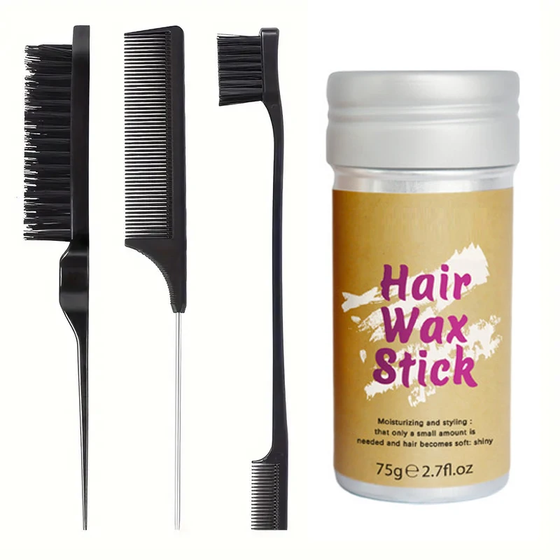 Juego de pinceles para el cabello, Set de 4 piezas, crema de cera para alisar los pelos de bebé con cepillo de borde, cepillo de cerdas, peine de cola de punta