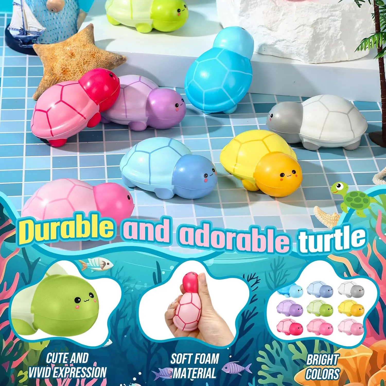 6Pcs Turtle Stress Ball Inspirational Stress Balls Soft Toys Turtle Squeeze Funny Stress Balls Squeezable Foam Gifts Ball