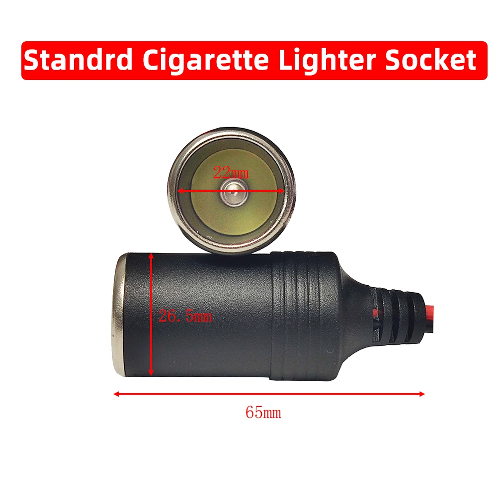 Battery Clip-On Adapter Cable Female Cigarette Lighter Socket to 70mm Battery Alligator Clips 18AWG Cigar Charge Extension Cord