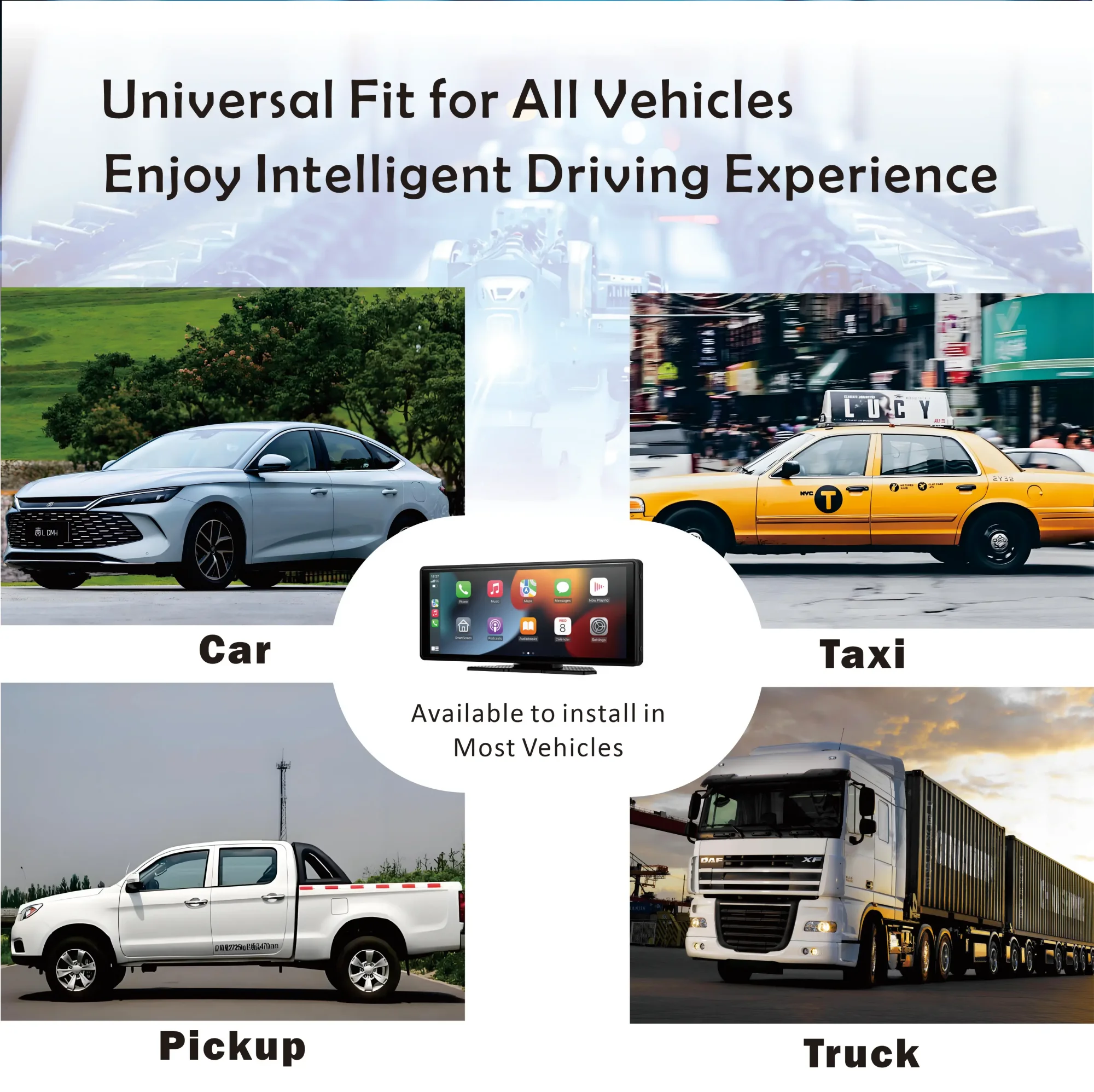 

Универсальный беспроводной дисплей CarPlay и Android Auto, портативная автомобильная стереосистема с сенсорным экраном для всех транспортных средств (автомобилей, грузовиков, внедорожников, автофургонов)