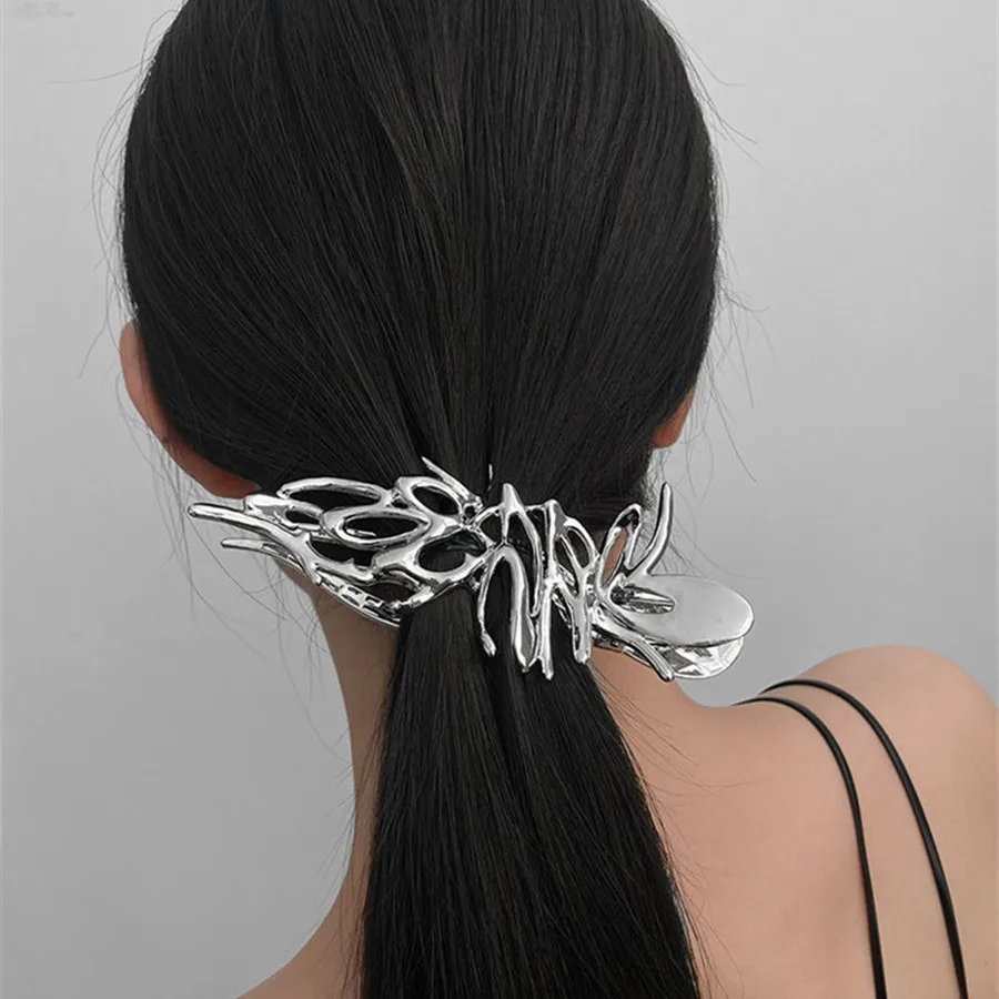 2023 Fashion Metal Liquid Hollow Hair Clip For Women Back Head Grab Clip Butterfly Geometric Headband Trendy Hair Accessories