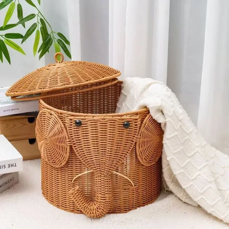 

Creative Cute Elephant with Lid Ornament Basket Living Room Indoor Bathroom Dirty Clothes Bucket Desktop Snack Storage Basket